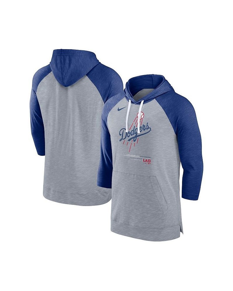 Men's Heather Gray, Heather Royal Los Angeles Dodgers Baseball Raglan 3/4 Sleeve Pullover Hoodie $30.00 Sweatshirt