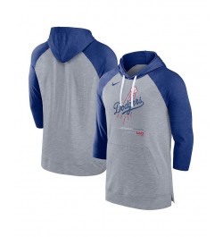 Men's Heather Gray, Heather Royal Los Angeles Dodgers Baseball Raglan 3/4 Sleeve Pullover Hoodie $30.00 Sweatshirt