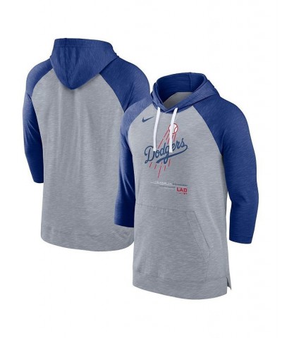 Men's Heather Gray, Heather Royal Los Angeles Dodgers Baseball Raglan 3/4 Sleeve Pullover Hoodie $30.00 Sweatshirt