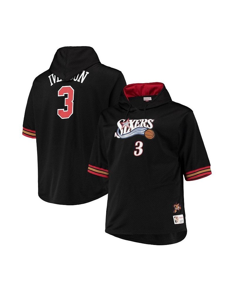 Men's Allen Iverson Black and Red Philadelphia 76ers Big and Tall Name & Number Short Sleeve Hoodie $53.99 Sweatshirt