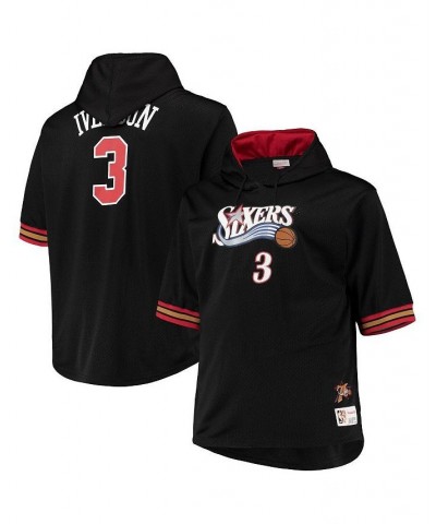 Men's Allen Iverson Black and Red Philadelphia 76ers Big and Tall Name & Number Short Sleeve Hoodie $53.99 Sweatshirt