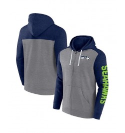 Men's Branded Heather Gray Seattle Seahawks Down and Distance Full-Zip Hoodie $30.66 Sweatshirt