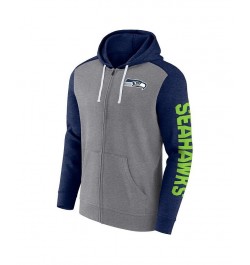 Men's Branded Heather Gray Seattle Seahawks Down and Distance Full-Zip Hoodie $30.66 Sweatshirt