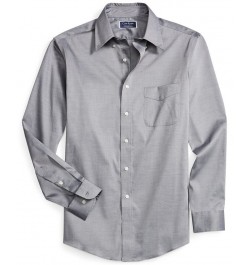 Men's Regular Fit Cotton Yarn-Dyed Pinpoint Dress Shirt Gray $19.20 Dress Shirts