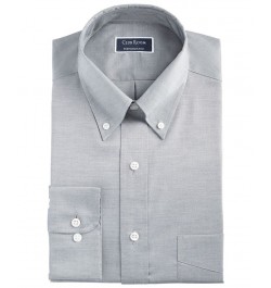 Men's Regular Fit Cotton Yarn-Dyed Pinpoint Dress Shirt Gray $19.20 Dress Shirts