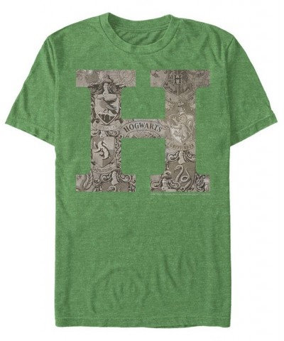 Men's Vintage-Like Hogwarts Short Sleeve Crew T-shirt Green $17.50 T-Shirts