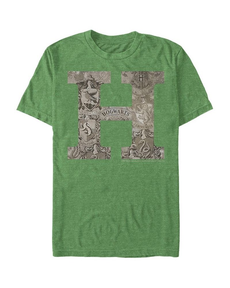 Men's Vintage-Like Hogwarts Short Sleeve Crew T-shirt Green $17.50 T-Shirts