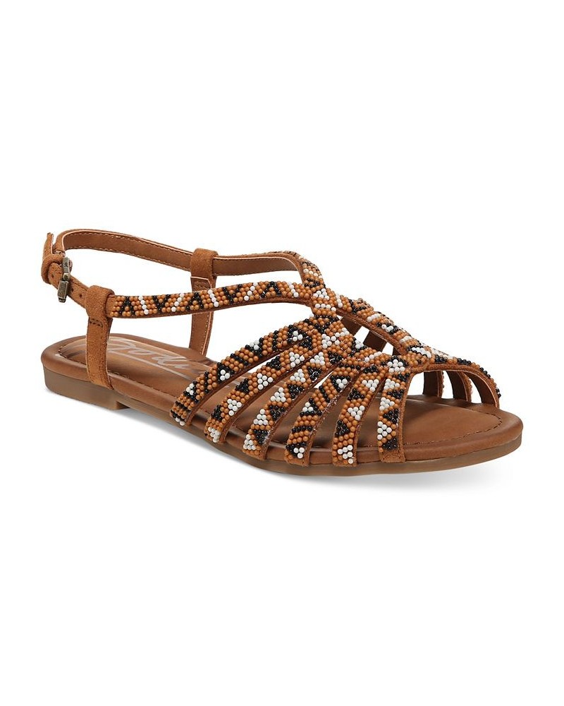 Women's Misha Beaded Strappy Gladiator Sandals Brown $39.16 Shoes