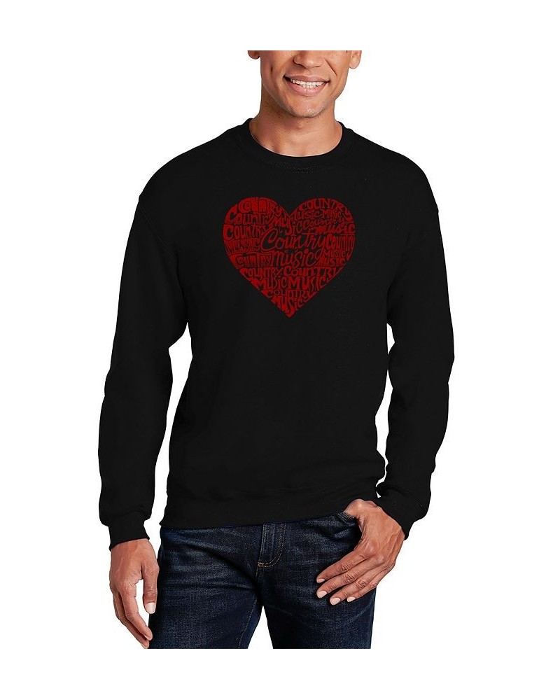 Men's Country Music Heart Word Art Crewneck Sweatshirt Black $25.99 Sweatshirt