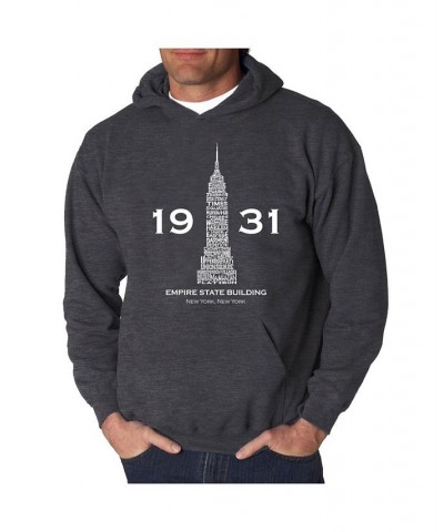 Men's Empire State Building Word Art Hooded Sweatshirt Gray $35.99 Sweatshirt