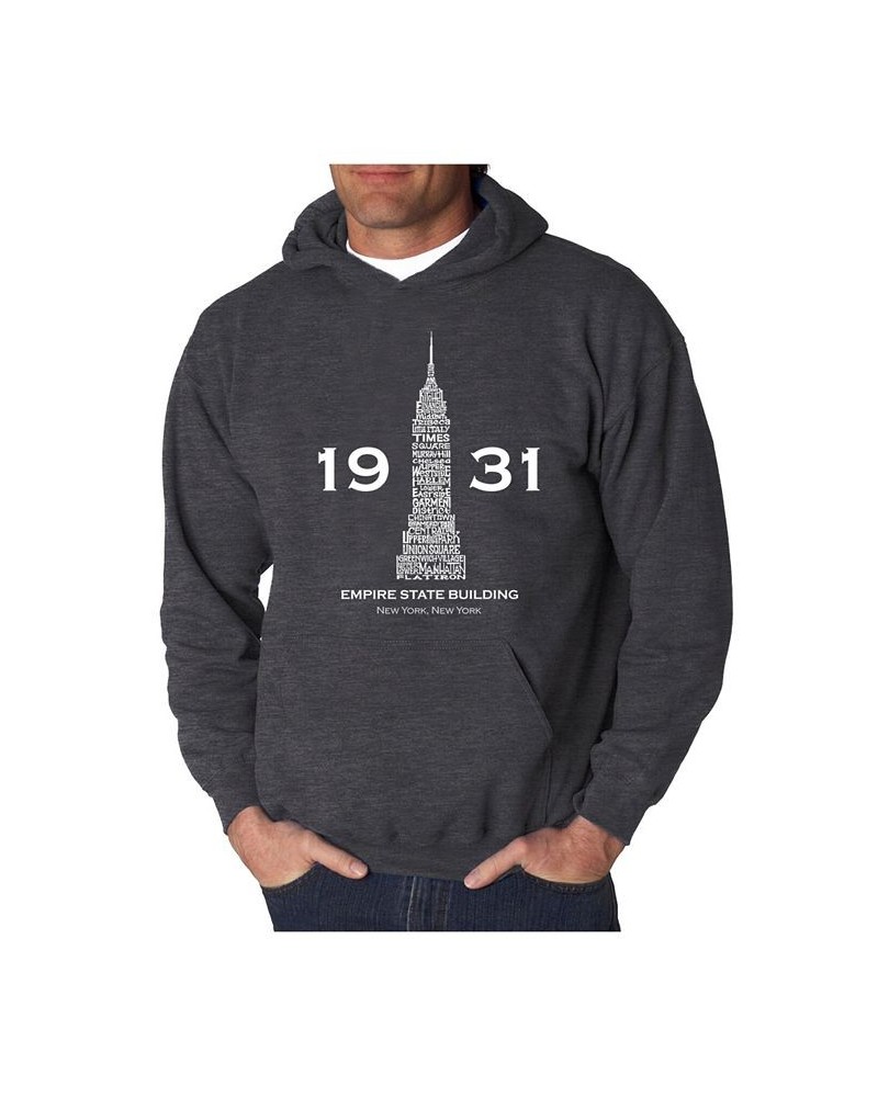 Men's Empire State Building Word Art Hooded Sweatshirt Gray $35.99 Sweatshirt