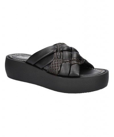 Women's Ned-Italy Platform Sandals Black Leather $57.60 Shoes