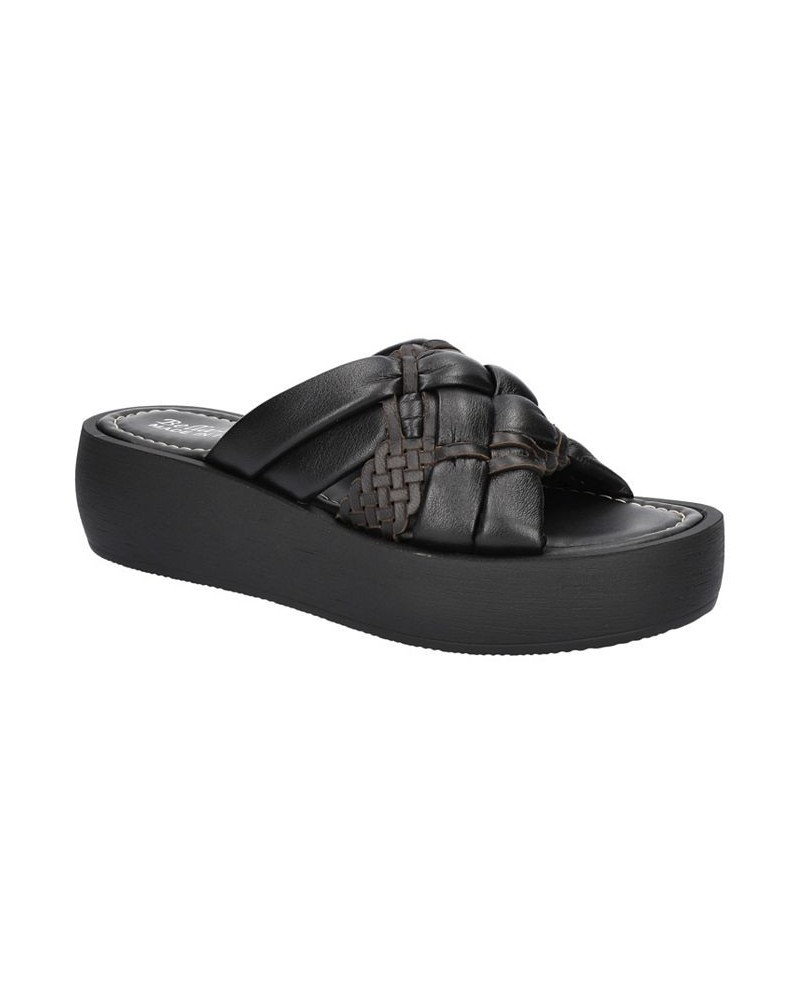 Women's Ned-Italy Platform Sandals Black Leather $57.60 Shoes