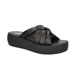 Women's Ned-Italy Platform Sandals Black Leather $57.60 Shoes