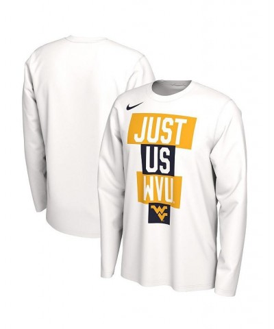 Men's White West Virginia Mountaineers 2021 Postseason Basketball JUST US Bench Legend Long Sleeve T-shirt $17.20 T-Shirts