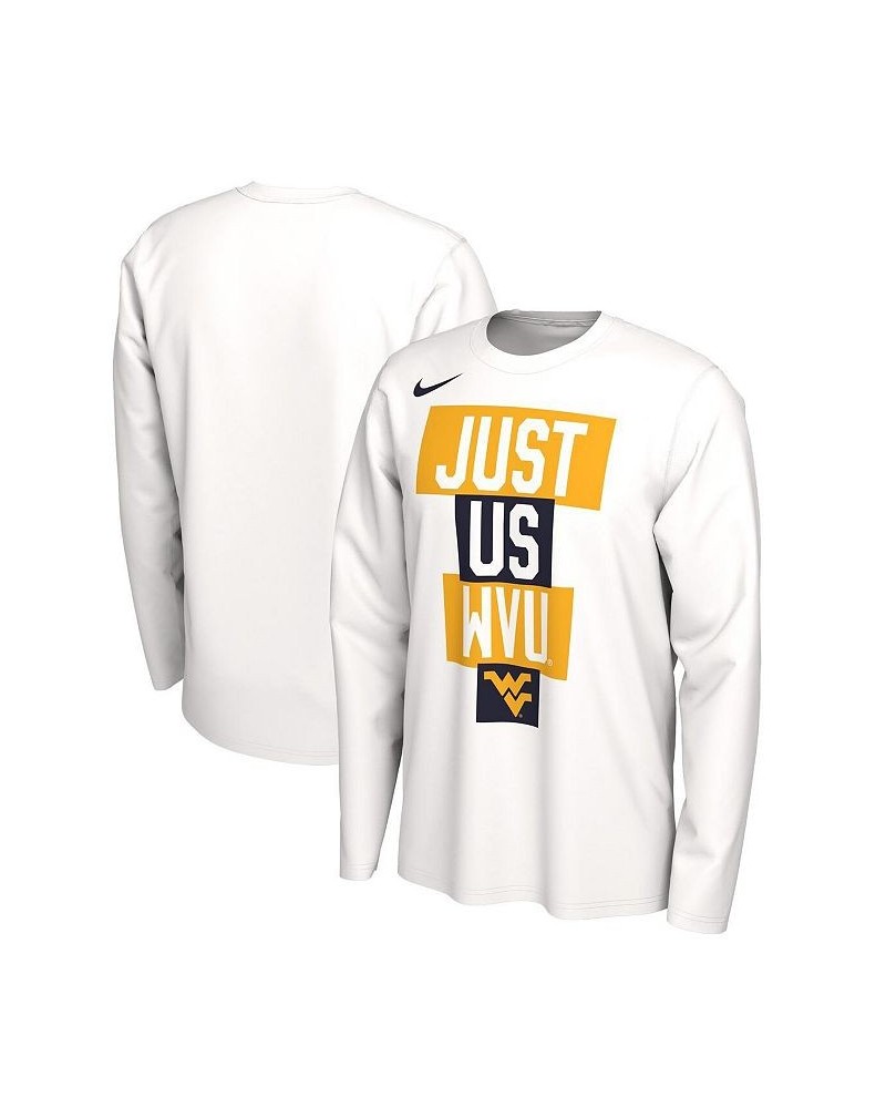 Men's White West Virginia Mountaineers 2021 Postseason Basketball JUST US Bench Legend Long Sleeve T-shirt $17.20 T-Shirts