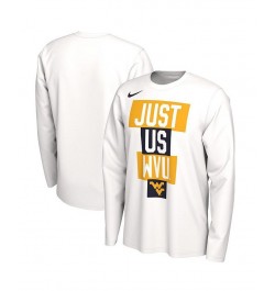 Men's White West Virginia Mountaineers 2021 Postseason Basketball JUST US Bench Legend Long Sleeve T-shirt $17.20 T-Shirts