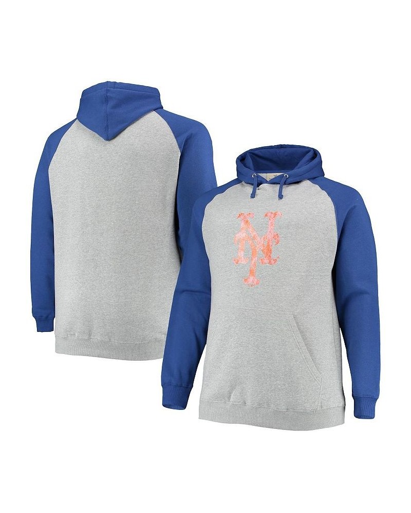 Men's Branded Heather Gray, Royal New York Mets Big and Tall Raglan Pullover Hoodie $28.59 Sweatshirt