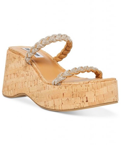 Women's Danya Rhinestone Braided Band Wedge Sandals Multi $45.54 Shoes