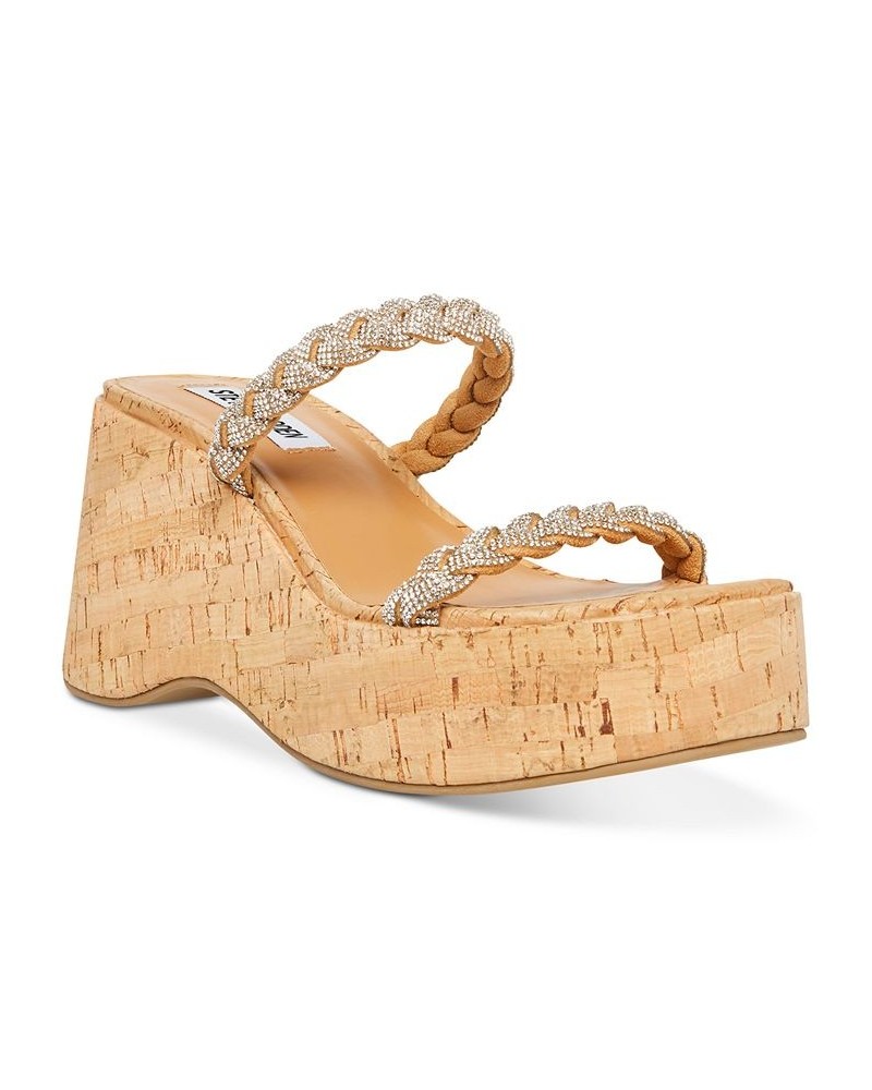 Women's Danya Rhinestone Braided Band Wedge Sandals Multi $45.54 Shoes