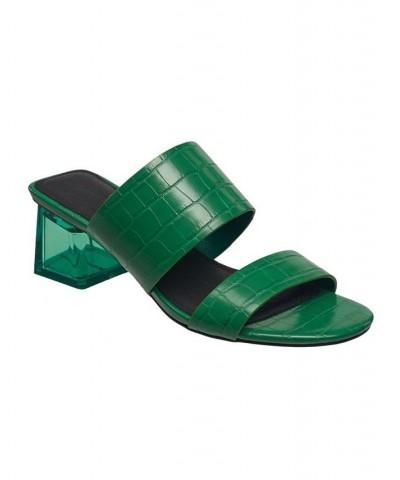 Women's Slide on Block Heel Sandals Green $39.20 Shoes