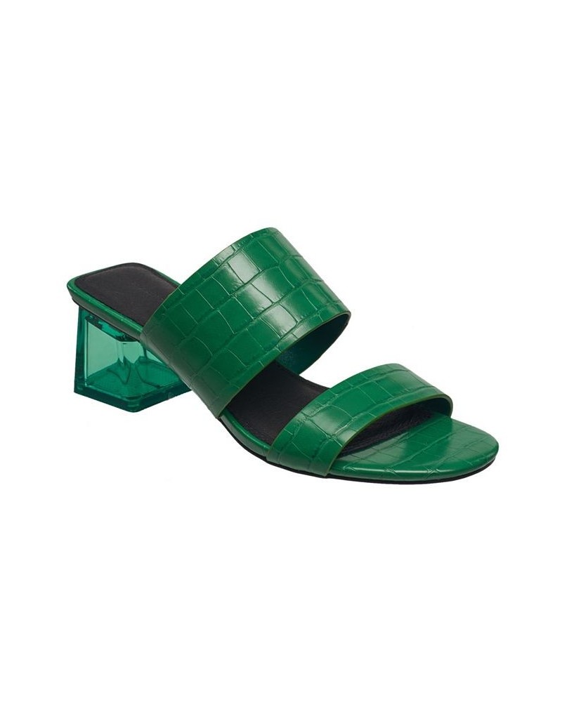 Women's Slide on Block Heel Sandals Green $39.20 Shoes