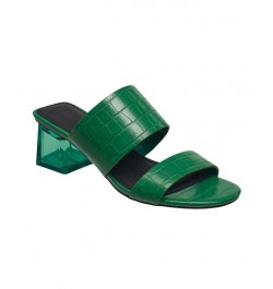 Women's Slide on Block Heel Sandals Green $39.20 Shoes