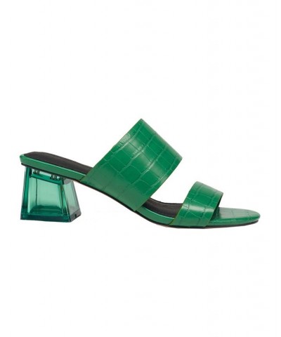 Women's Slide on Block Heel Sandals Green $39.20 Shoes