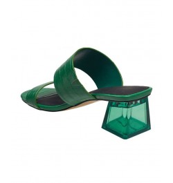 Women's Slide on Block Heel Sandals Green $39.20 Shoes