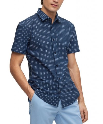 BOSS Men's Slim-Fit Printed Performance-Stretch Jersey Shirt Blue $52.48 Shirts