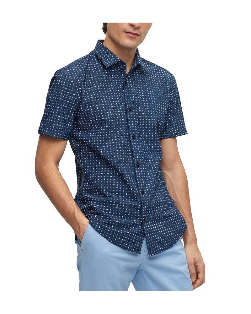 BOSS Men's Slim-Fit Printed Performance-Stretch Jersey Shirt Blue $52.48 Shirts