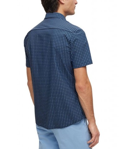 BOSS Men's Slim-Fit Printed Performance-Stretch Jersey Shirt Blue $52.48 Shirts