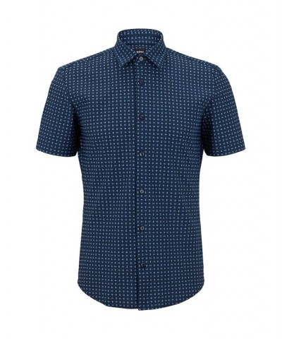 BOSS Men's Slim-Fit Printed Performance-Stretch Jersey Shirt Blue $52.48 Shirts