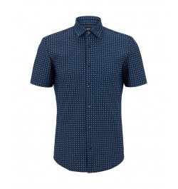 BOSS Men's Slim-Fit Printed Performance-Stretch Jersey Shirt Blue $52.48 Shirts