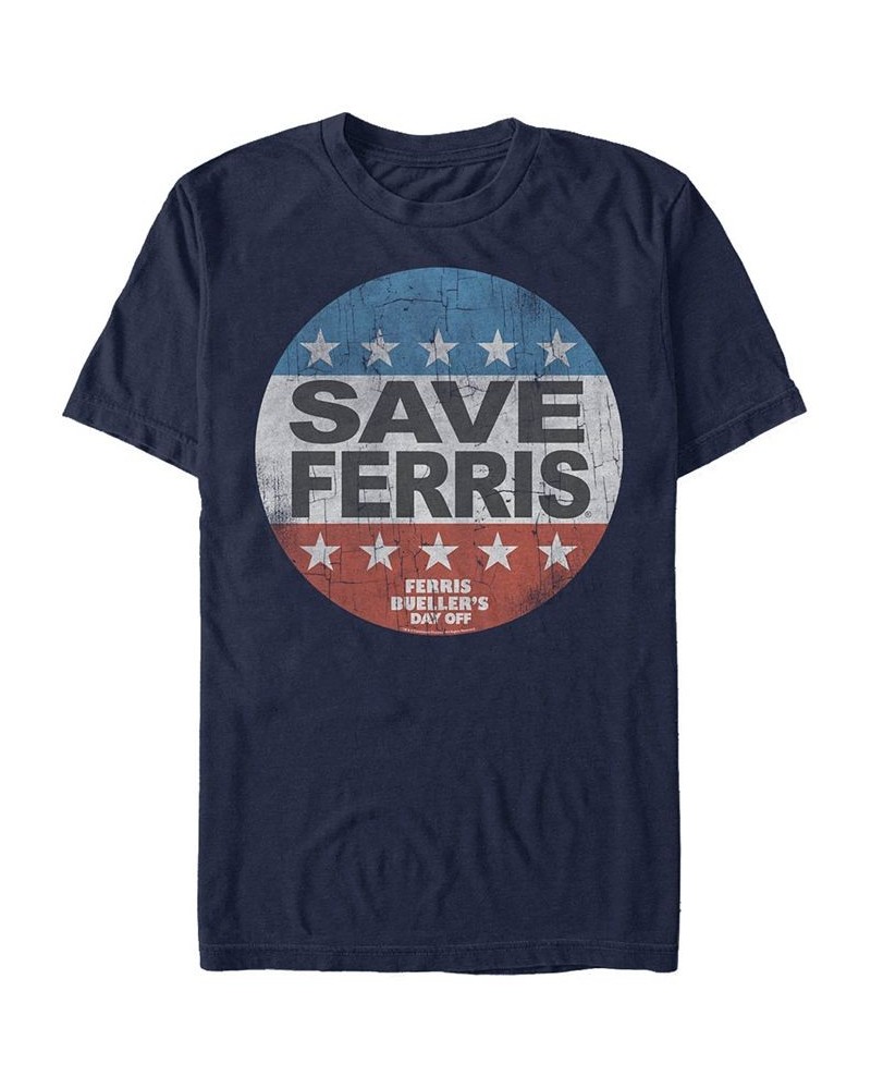 Day off Men's Distressed Save Ferris Presidential Button Logo Short Sleeve T- shirt Gray $18.54 T-Shirts