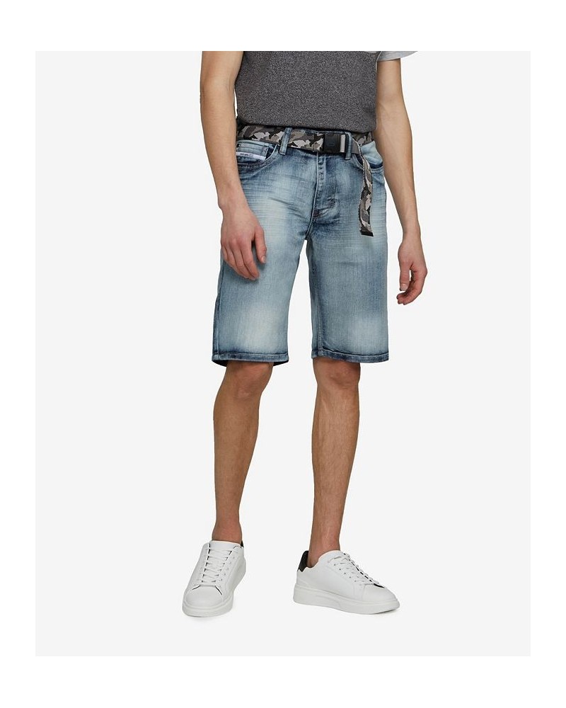 Men's Big and Tall Feeling Fresh Denim Shorts with Adjustable Belt, 2 Piece Set Blue $35.36 Shorts