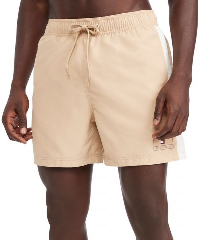 Men's Side Stripe Drawstring 5" Swim Trunks Brown $26.02 Swimsuits