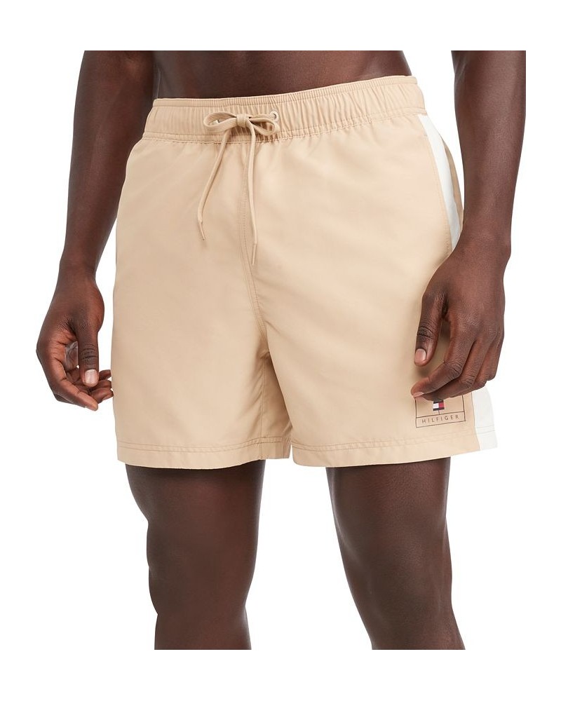 Men's Side Stripe Drawstring 5" Swim Trunks Brown $26.02 Swimsuits