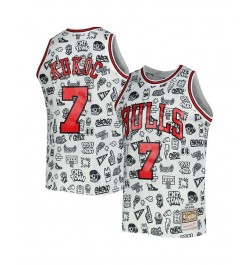 Men's Toni Kukoc White Chicago Bulls 1997-98 Hardwood Classics Doodle Swingman Jersey $57.75 Jersey