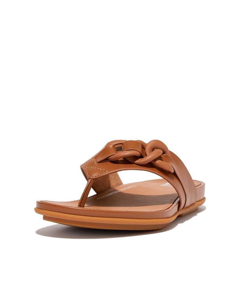 Women's Gracie Rubber Chain Leather Toe Post Sandals Tan/Beige $50.40 Shoes