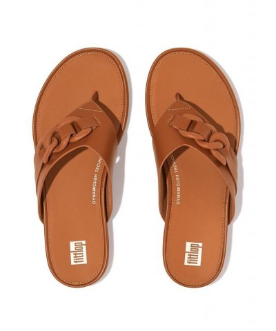 Women's Gracie Rubber Chain Leather Toe Post Sandals Tan/Beige $50.40 Shoes