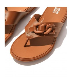 Women's Gracie Rubber Chain Leather Toe Post Sandals Tan/Beige $50.40 Shoes