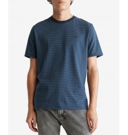 Men's Feeder Stripe Monogram Embroidered T-Shirt Blue $27.23 T-Shirts