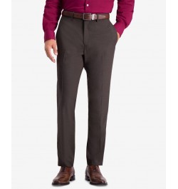 Men's Slim-Fit Stretch Premium Textured Weave Dress Pants Brown $24.95 Pants