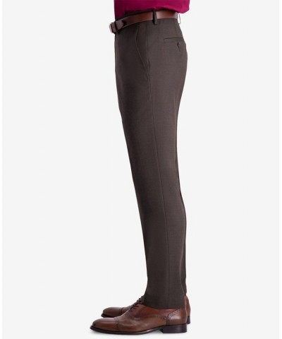 Men's Slim-Fit Stretch Premium Textured Weave Dress Pants Brown $24.95 Pants