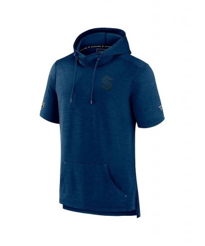 Men's Branded Heather Deep Sea Blue Seattle Kraken Authentic Pro Road Performance Short Sleeve Pullover Hoodie $32.34 Sweatshirt