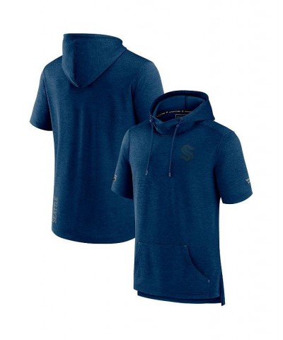 Men's Branded Heather Deep Sea Blue Seattle Kraken Authentic Pro Road Performance Short Sleeve Pullover Hoodie $32.34 Sweatshirt