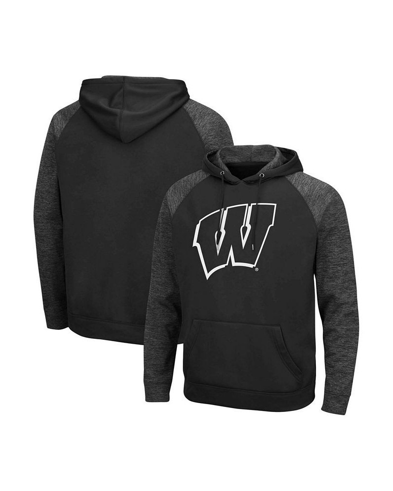 Men's Black Wisconsin Badgers Blackout 3.0 Tonal Raglan Pullover Hoodie $26.95 Sweatshirt