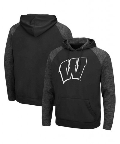 Men's Black Wisconsin Badgers Blackout 3.0 Tonal Raglan Pullover Hoodie $26.95 Sweatshirt