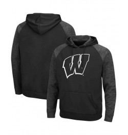 Men's Black Wisconsin Badgers Blackout 3.0 Tonal Raglan Pullover Hoodie $26.95 Sweatshirt